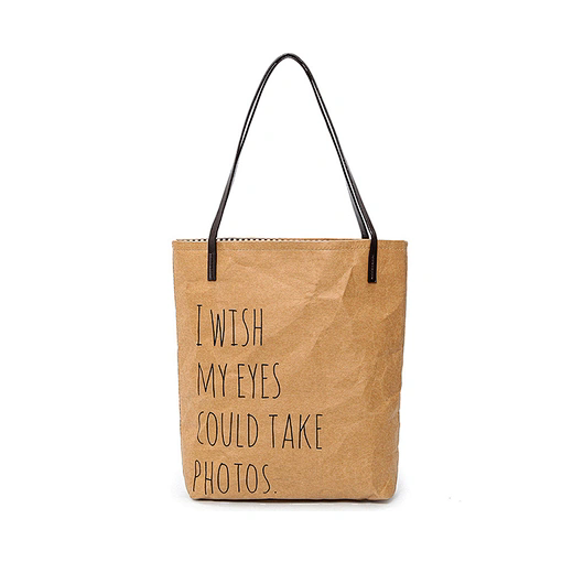  可水洗牛皮纸简单休闲购物手提包